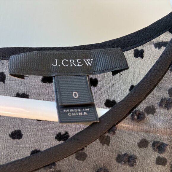J. Crew Black Silk-Blend Ruffle Polka Dot Blouse - Size 0 - Picture 6 of 9